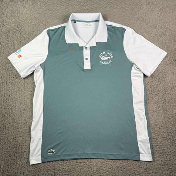 Lacoste Miami Open Tennis Polo Shirt Mens Large (5) Green Teal Snap Button - Picture 2 of 13